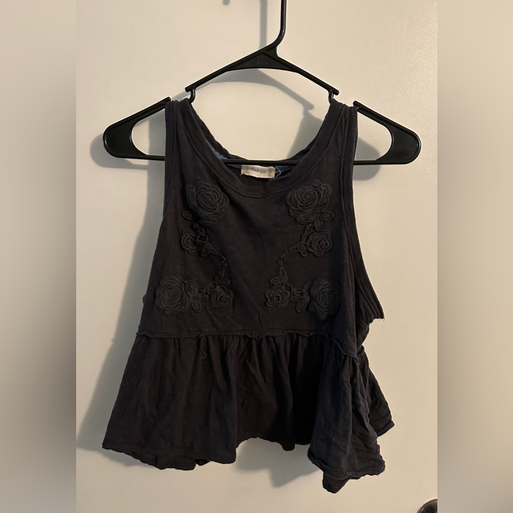 Altar’d State. Dark Gray Embroidered Peplum Crop Top.
